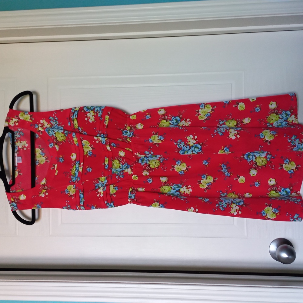 Red Floral Sleeveless Dress S